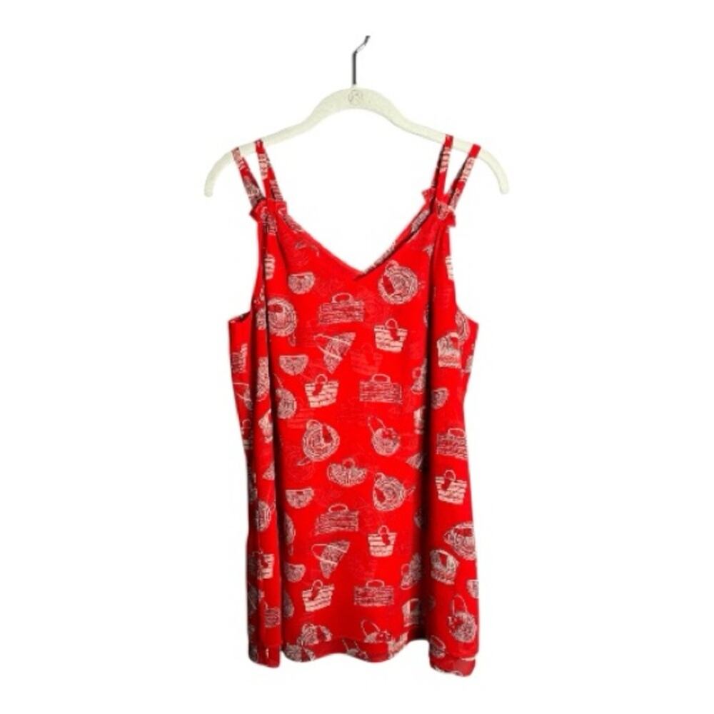 Cabi Red Split Strap Flowy Purse Print Blouse Size Medium